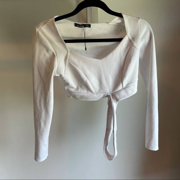 Boohoo White Wrap Crop Top - Picture 2 of 4